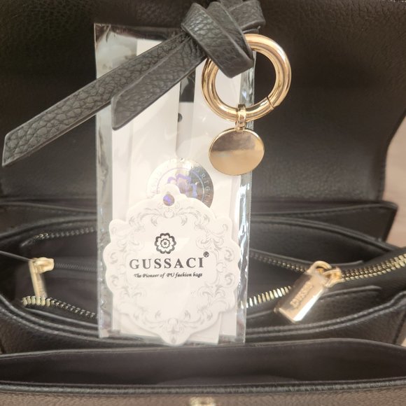 GUSSACI Collection Vegan Leather Shoulder bag New with Tags Piton/Black - Picture 9 of 10